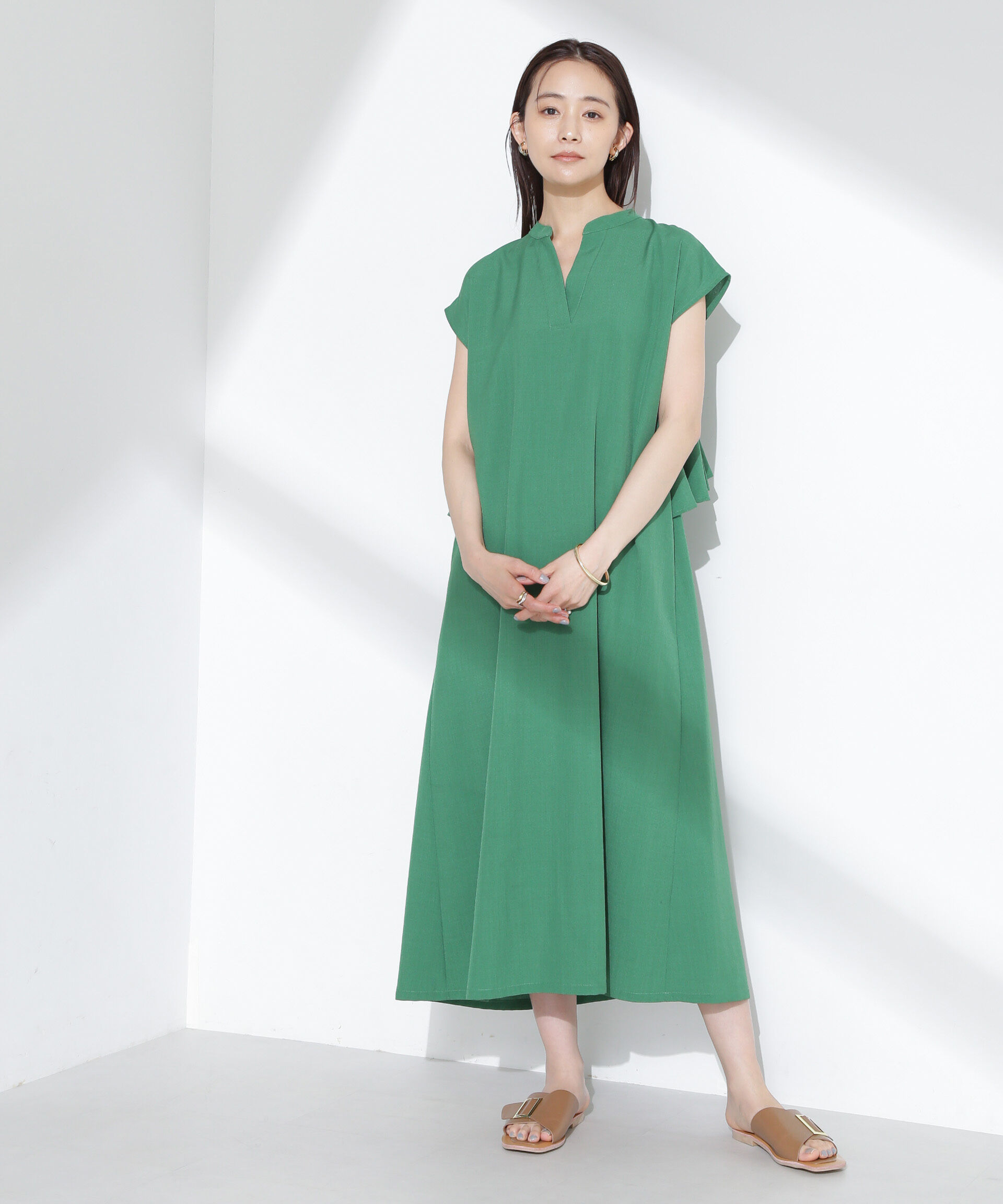 nano･universe「リネンタッチバックフレアスキッパーワンピース」|ワンピース|