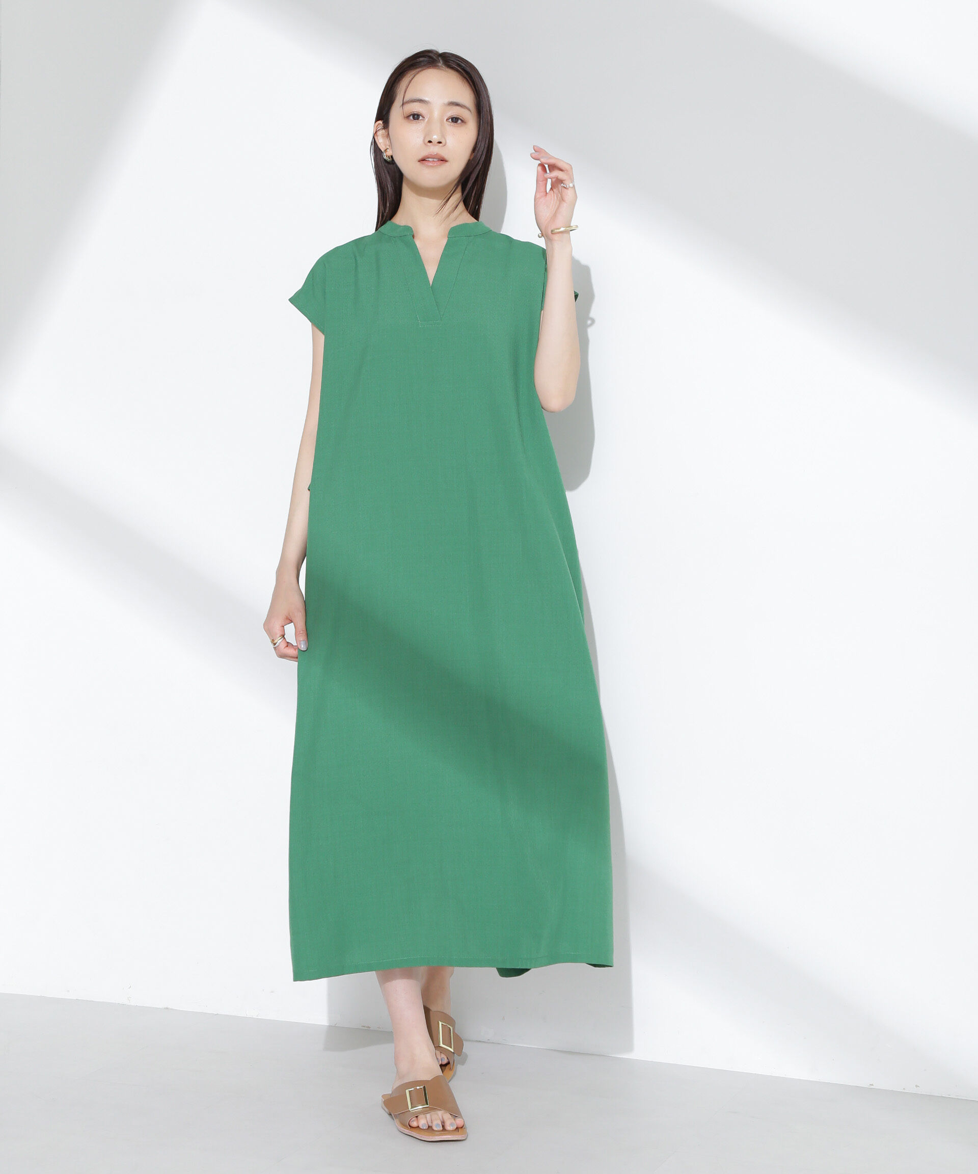 nano･universe「リネンタッチバックフレアスキッパーワンピース」|ワンピース|