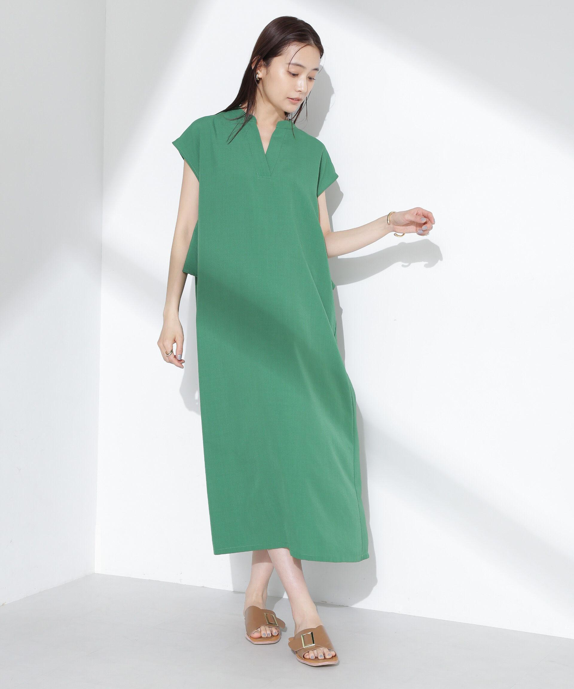 nano･universe「リネンタッチバックフレアスキッパーワンピース」|ワンピース|