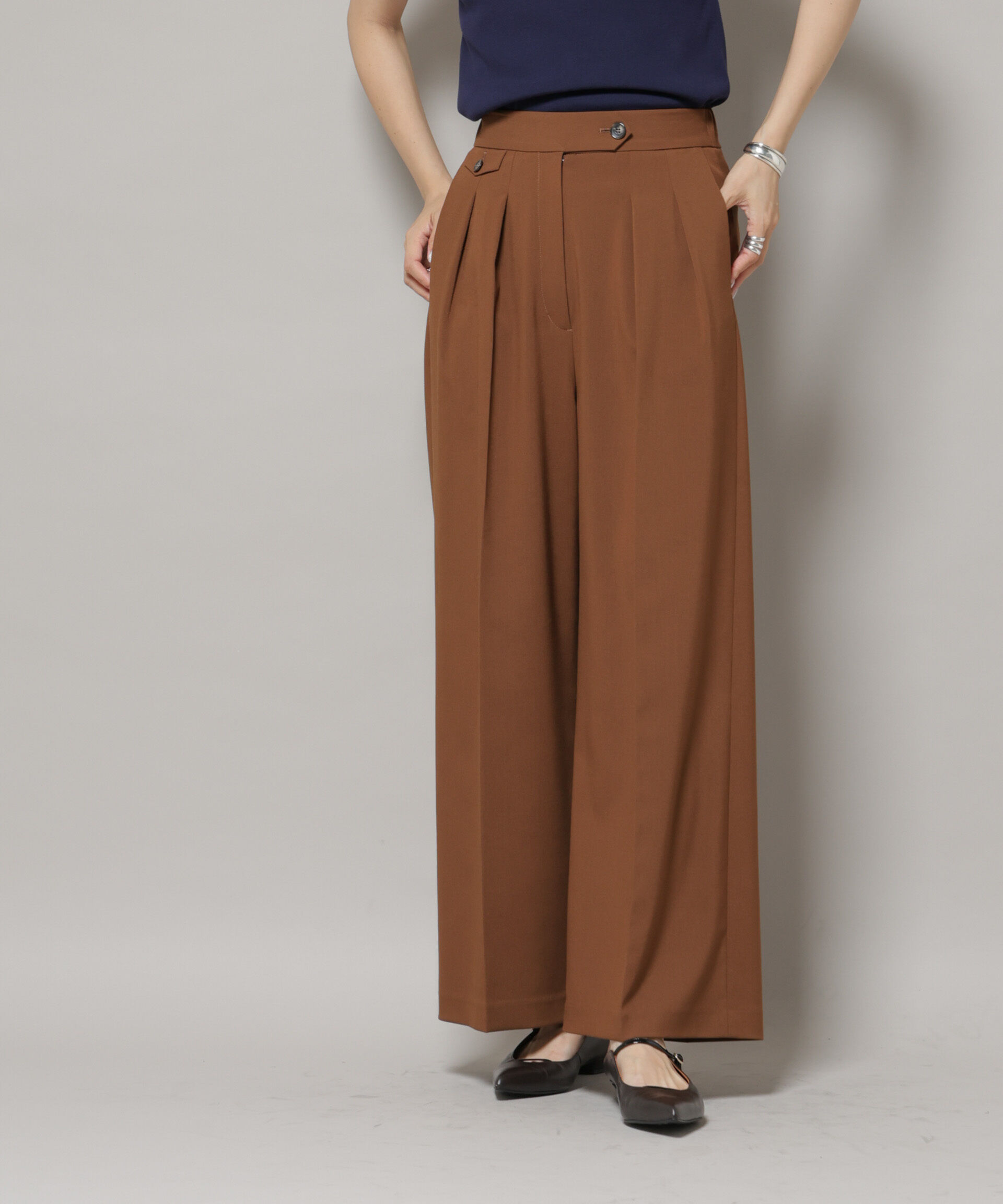 nano･universe「ドライウェザーストレッチ2タックワイドパンツ(セットアップ可)」|チノ|