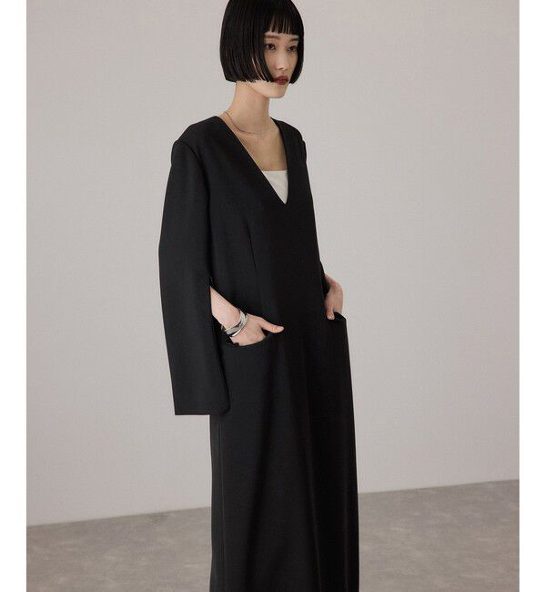ADAM ET ROPE'「【サステナブル】スリットスリーブワンピース」|ワンピース|ブラック(01)