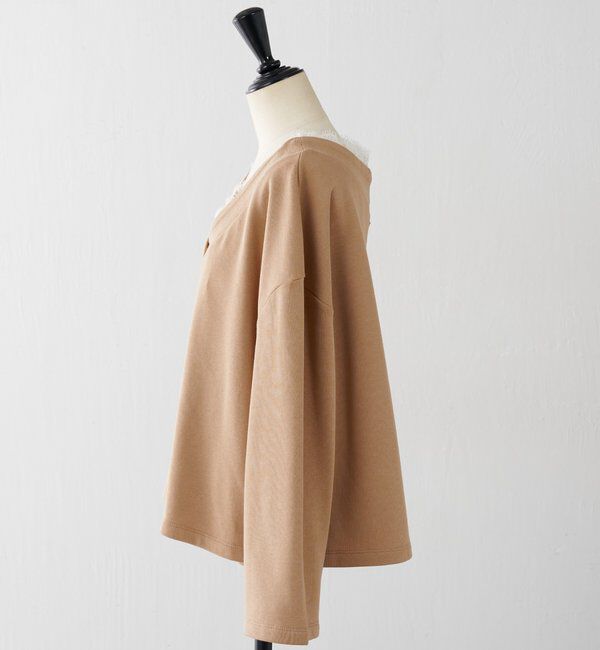  「【上品見え/小顔効果】レース付Vスウェット」|Tシャツ・カットソー|