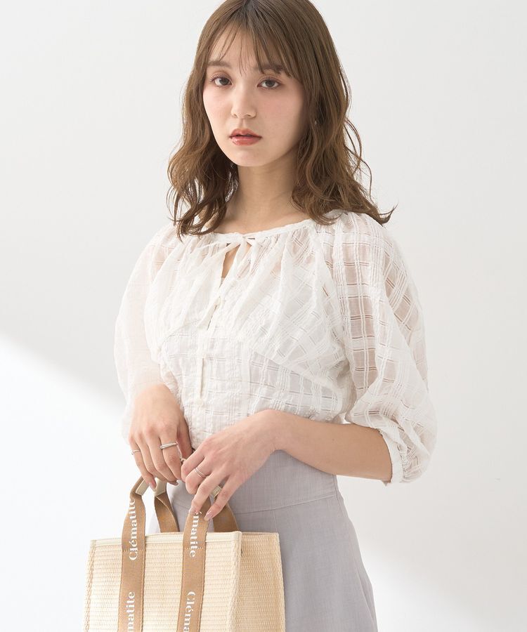 earth music&ecology「シアーチェックパフスリーブブラウス」|シャツ・ブラウス|Ivory