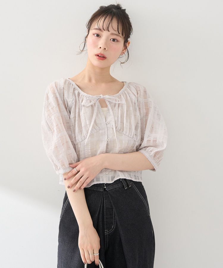 earth music&ecology「シアーチェックパフスリーブブラウス」|シャツ・ブラウス|