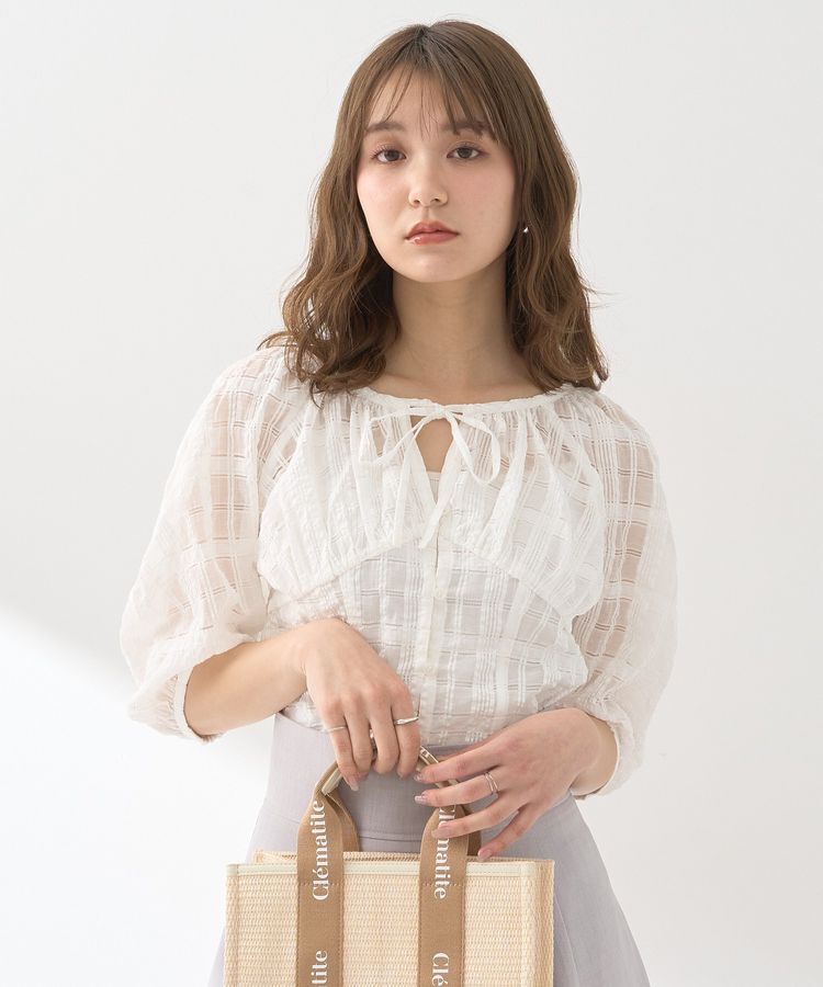 earth music&ecology「シアーチェックパフスリーブブラウス」|シャツ・ブラウス|