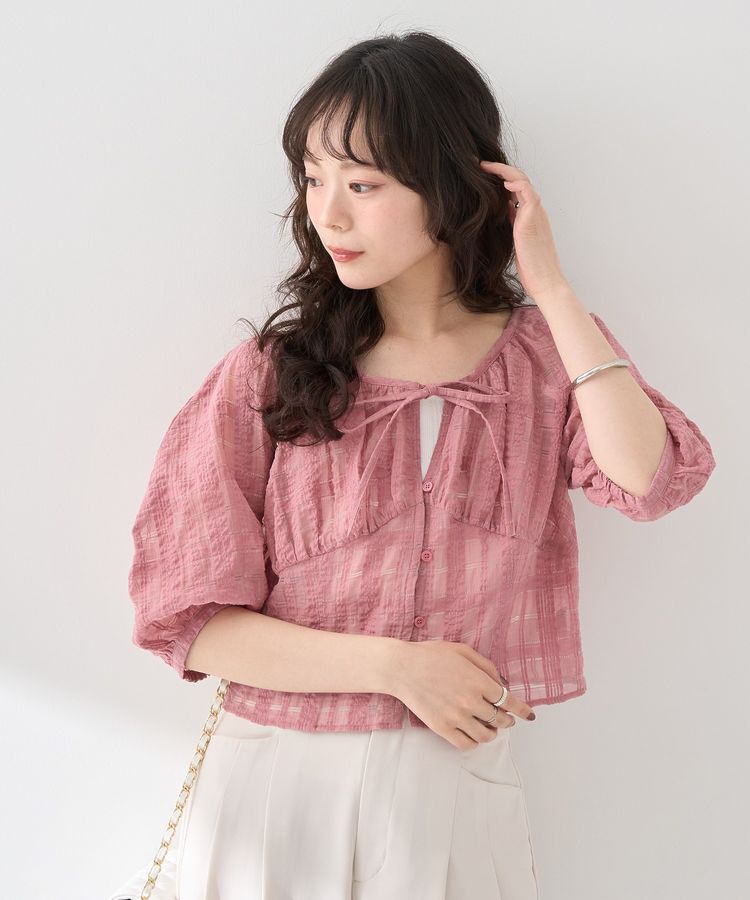 earth music&ecology「シアーチェックパフスリーブブラウス」|シャツ・ブラウス|