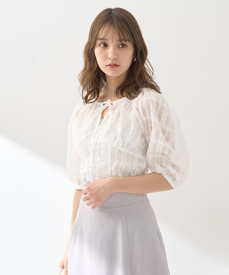 earth music&ecology「シアーチェックパフスリーブブラウス」|シャツ・ブラウス|