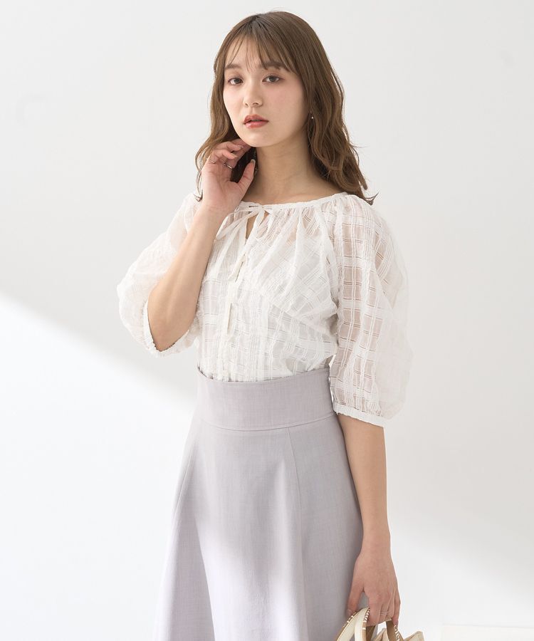earth music&ecology「シアーチェックパフスリーブブラウス」|シャツ・ブラウス|
