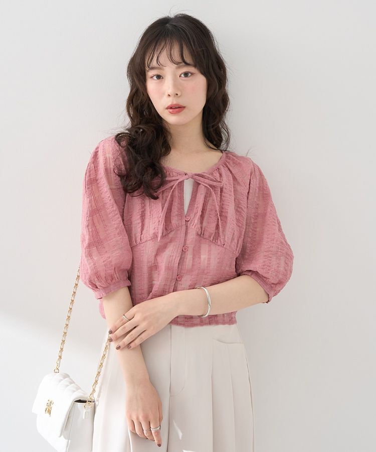 earth music&ecology「シアーチェックパフスリーブブラウス」|シャツ・ブラウス|