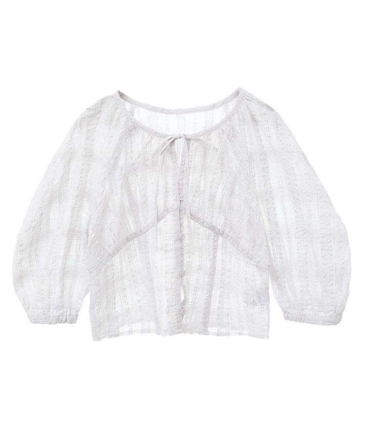 earth music&ecology「シアーチェックパフスリーブブラウス」|シャツ・ブラウス|