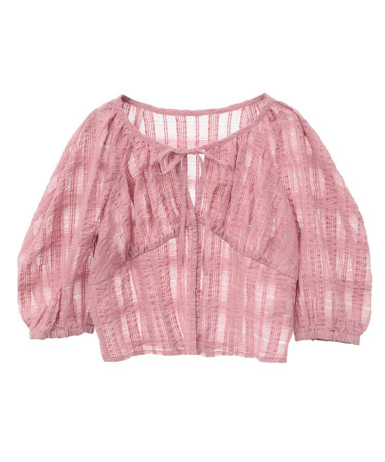 earth music&ecology「シアーチェックパフスリーブブラウス」|シャツ・ブラウス|