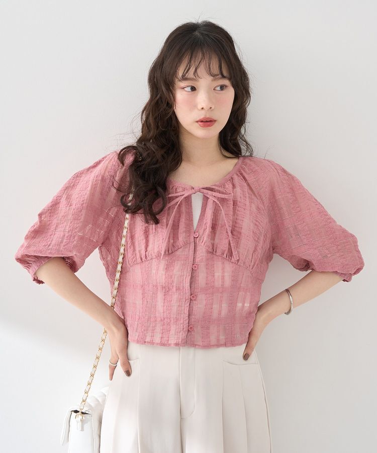 earth music&ecology「シアーチェックパフスリーブブラウス」|シャツ・ブラウス|