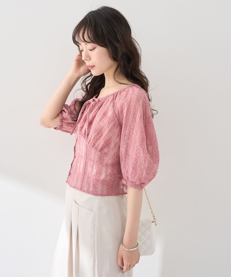earth music&ecology「シアーチェックパフスリーブブラウス」|シャツ・ブラウス|