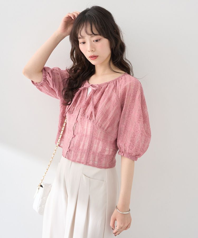 earth music&ecology「シアーチェックパフスリーブブラウス」|シャツ・ブラウス|