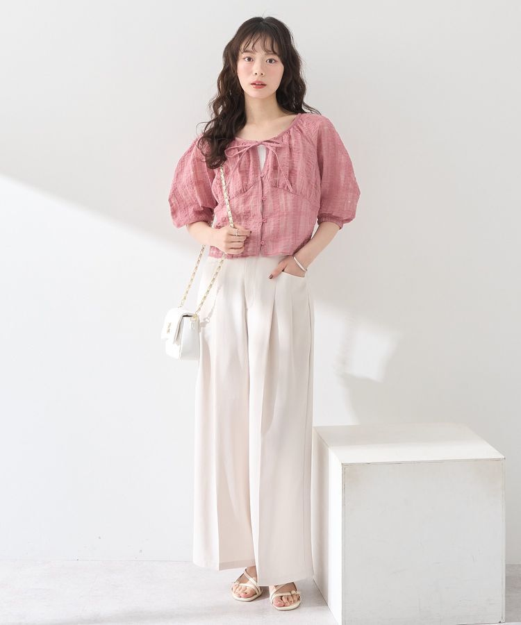 earth music&ecology「シアーチェックパフスリーブブラウス」|シャツ・ブラウス|