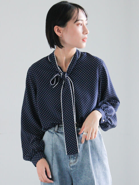 Te chichi「パターンアソートボウタイブラウス《2026 spring catalog item》」|シャツ・ブラウス|ネイビー