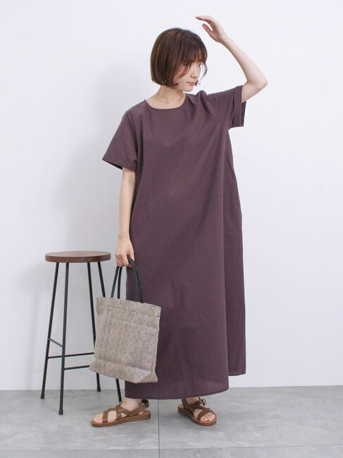 Samansa Mos2 blue「【イージーケア】リネン混マキシフレアワンピース」|ワンピース|