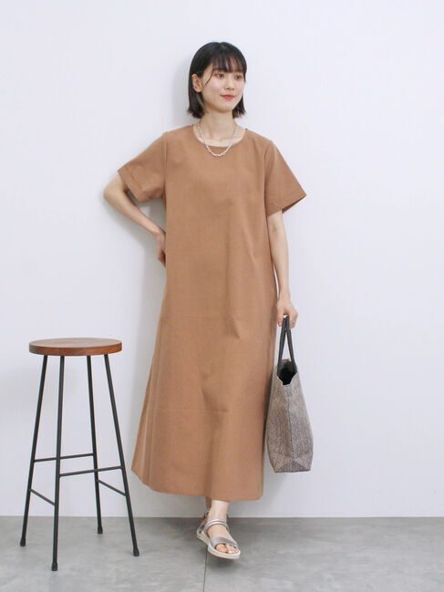 Samansa Mos2 blue「【イージーケア】リネン混マキシフレアワンピース」|ワンピース|