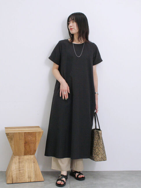 Samansa Mos2 blue「【イージーケア】リネン混マキシフレアワンピース」|ワンピース|