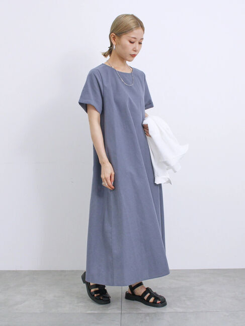 Samansa Mos2 blue「【イージーケア】リネン混マキシフレアワンピース」|ワンピース|