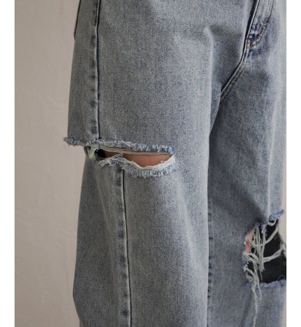 VENCE share style「ダメージワイドデニムパンツ」|デニム|