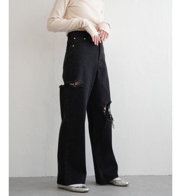 VENCE share style「ダメージワイドデニムパンツ」|デニム|