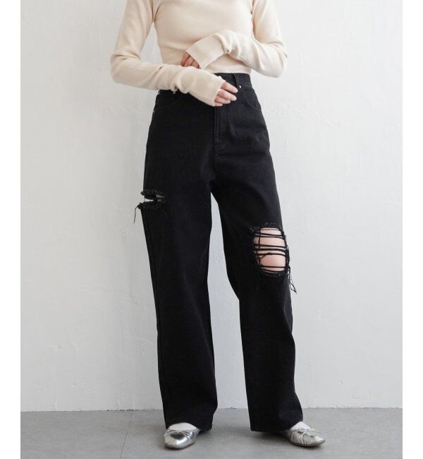 VENCE share style「ダメージワイドデニムパンツ」|デニム|