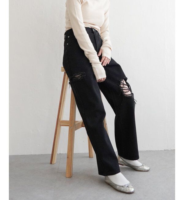 VENCE share style「ダメージワイドデニムパンツ」|デニム|