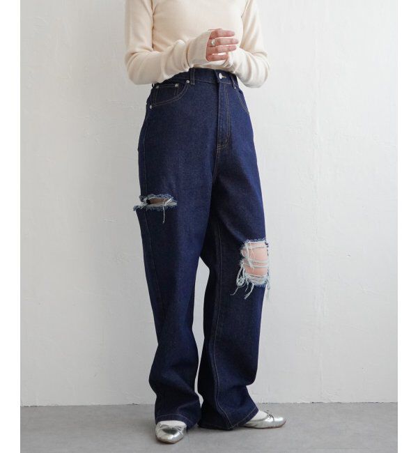 VENCE share style「ダメージワイドデニムパンツ」|デニム|