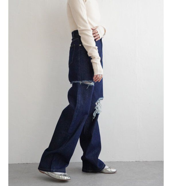 VENCE share style「ダメージワイドデニムパンツ」|デニム|