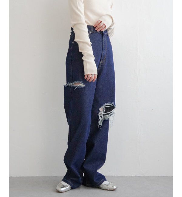 VENCE share style「ダメージワイドデニムパンツ」|デニム|