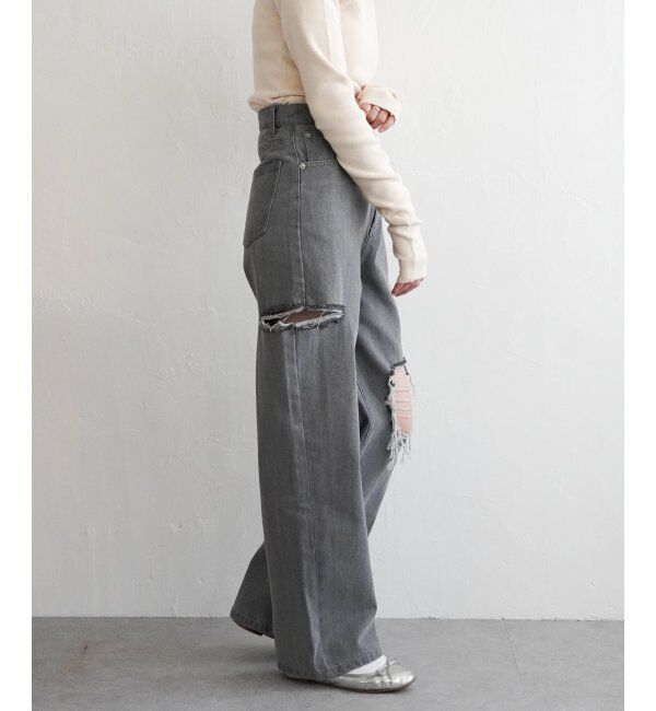VENCE share style「ダメージワイドデニムパンツ」|デニム|