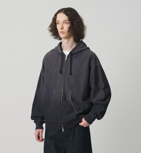 MONKEY TIME「サンフェード フレンチテリー フルジップ フーディー」|カーディガン|BLACK