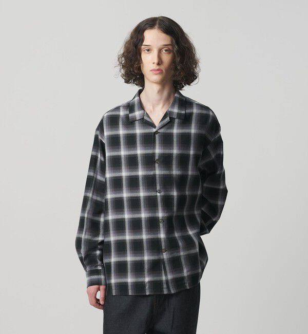 MONKEY TIME「コットン レーヨン オンブレ チェック オープンカラー シャツ」|シャツ・ブラウス|