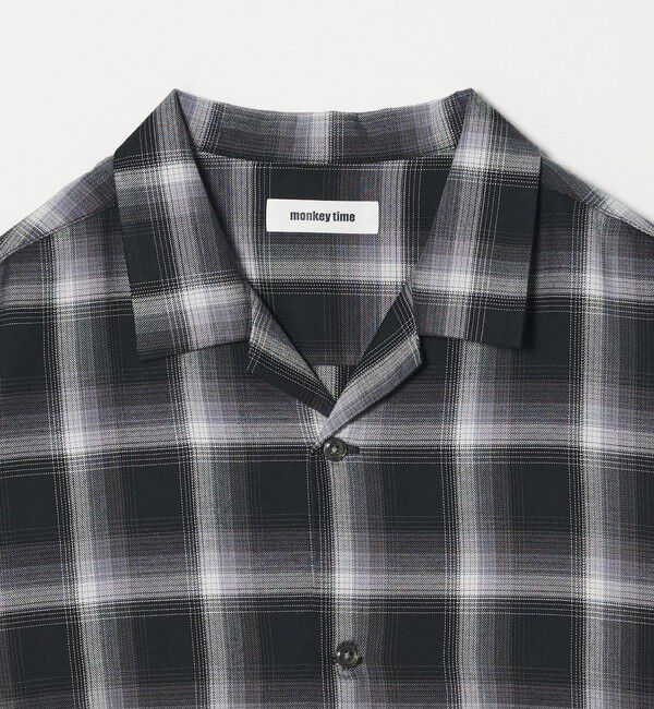 MONKEY TIME「コットン レーヨン オンブレ チェック オープンカラー シャツ」|シャツ・ブラウス|