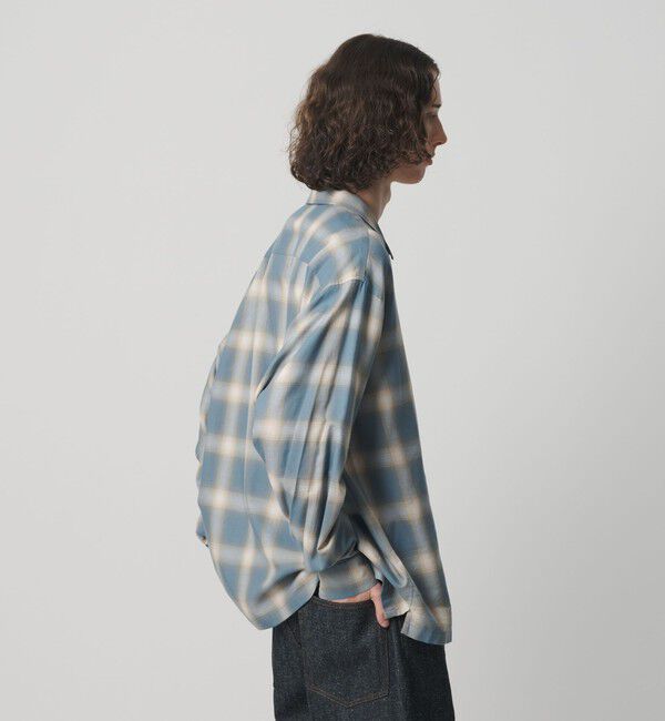 MONKEY TIME「コットン レーヨン オンブレ チェック オープンカラー シャツ」|シャツ・ブラウス|
