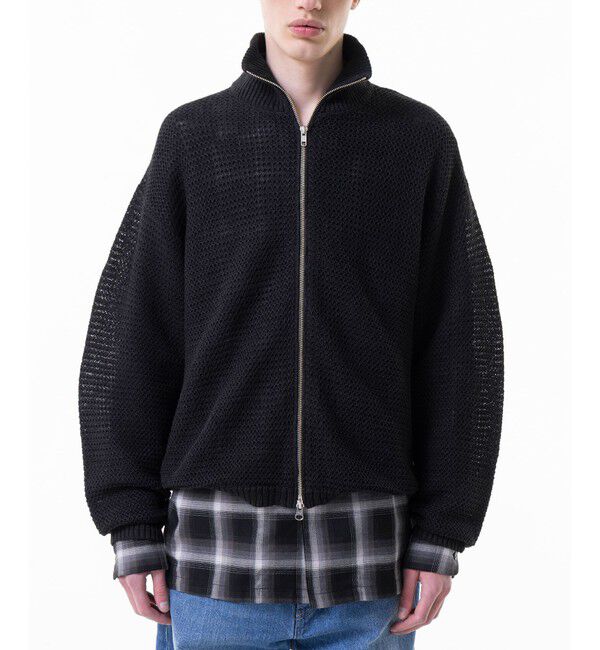 MONKEY TIME「リネン ドライバーズ ニット」|カーディガン|BLACK