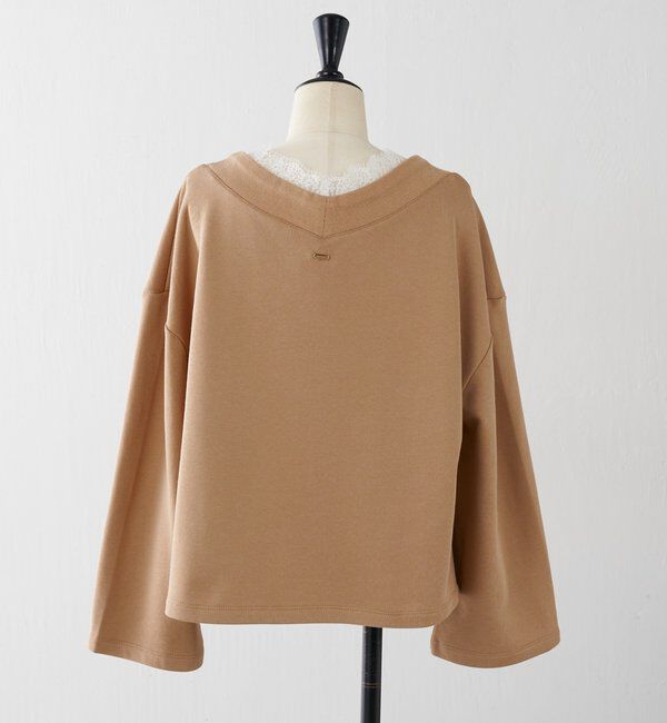  「【上品見え/小顔効果】レース付Vスウェット」|Tシャツ・カットソー|