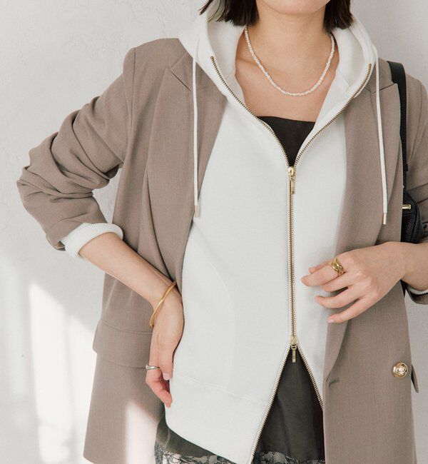  「【WEB限定/キレイめ上品】スポンジダンボールZIPパーカーカットソー」|パーカー|オフホワイト