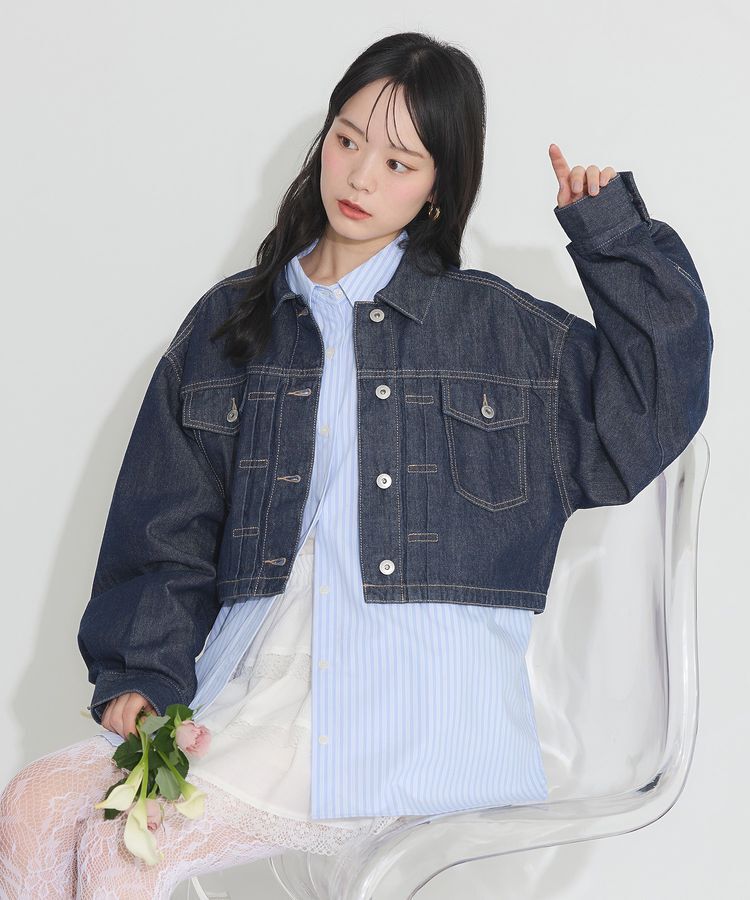 earth music&ecology「ショートデニムジャケット」|テーラードジャケット|