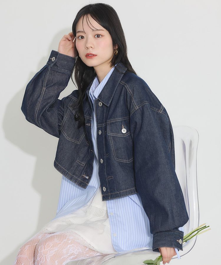 earth music&ecology「ショートデニムジャケット」|テーラードジャケット|