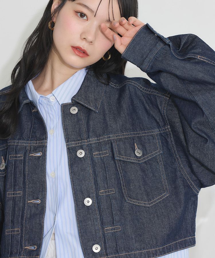 earth music&ecology「ショートデニムジャケット」|テーラードジャケット|