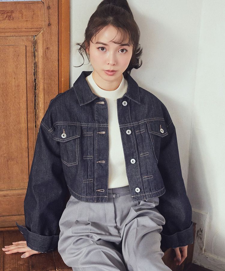 earth music&ecology「ショートデニムジャケット」|テーラードジャケット|