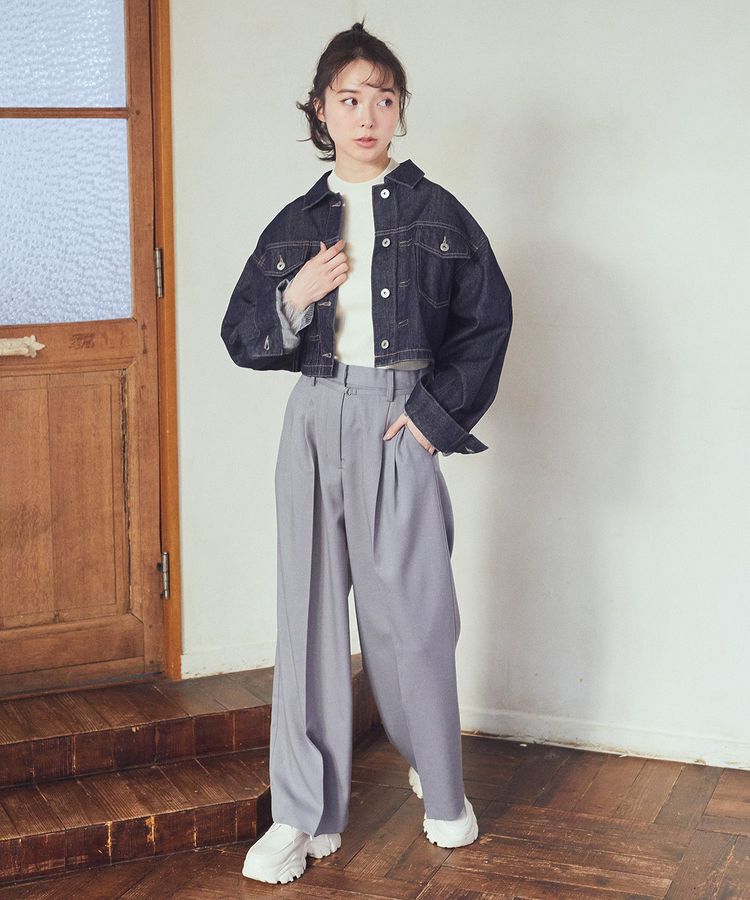 earth music&ecology「ショートデニムジャケット」|テーラードジャケット|