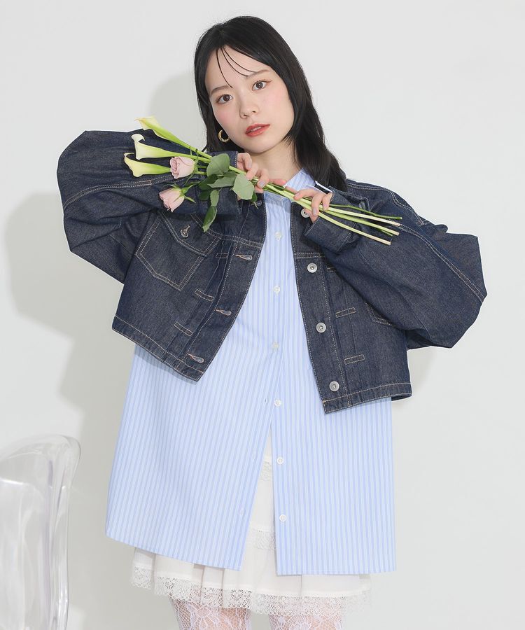 earth music&ecology「ショートデニムジャケット」|テーラードジャケット|