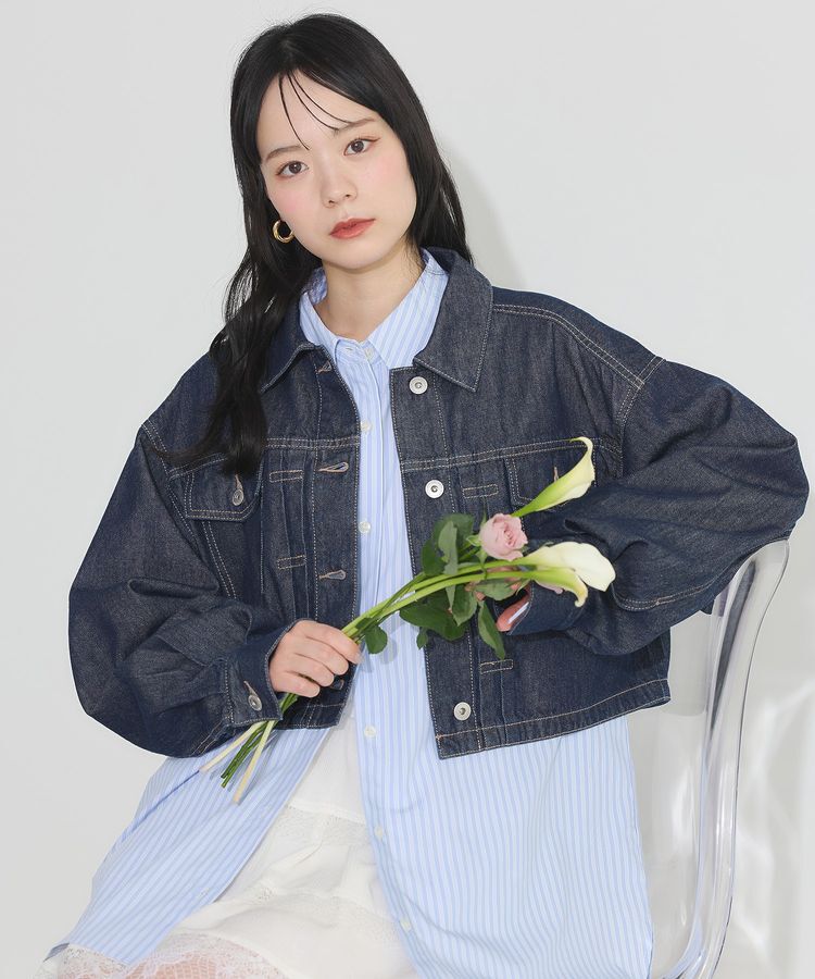 earth music&ecology「ショートデニムジャケット」|テーラードジャケット|