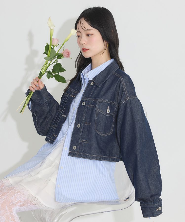earth music&ecology「ショートデニムジャケット」|テーラードジャケット|