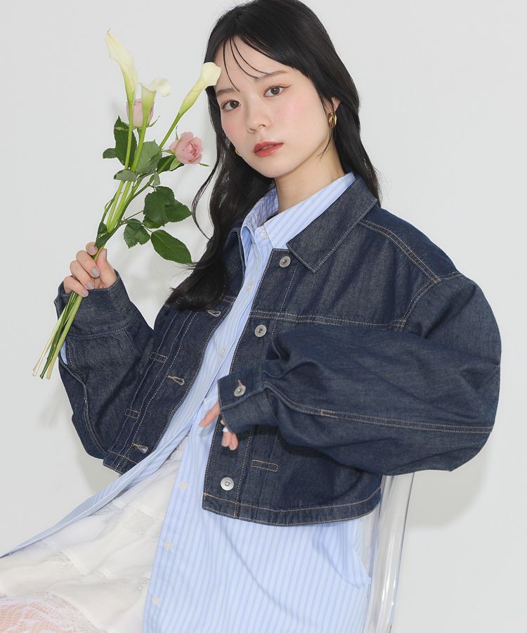 earth music&ecology「ショートデニムジャケット」|テーラードジャケット|Indigo