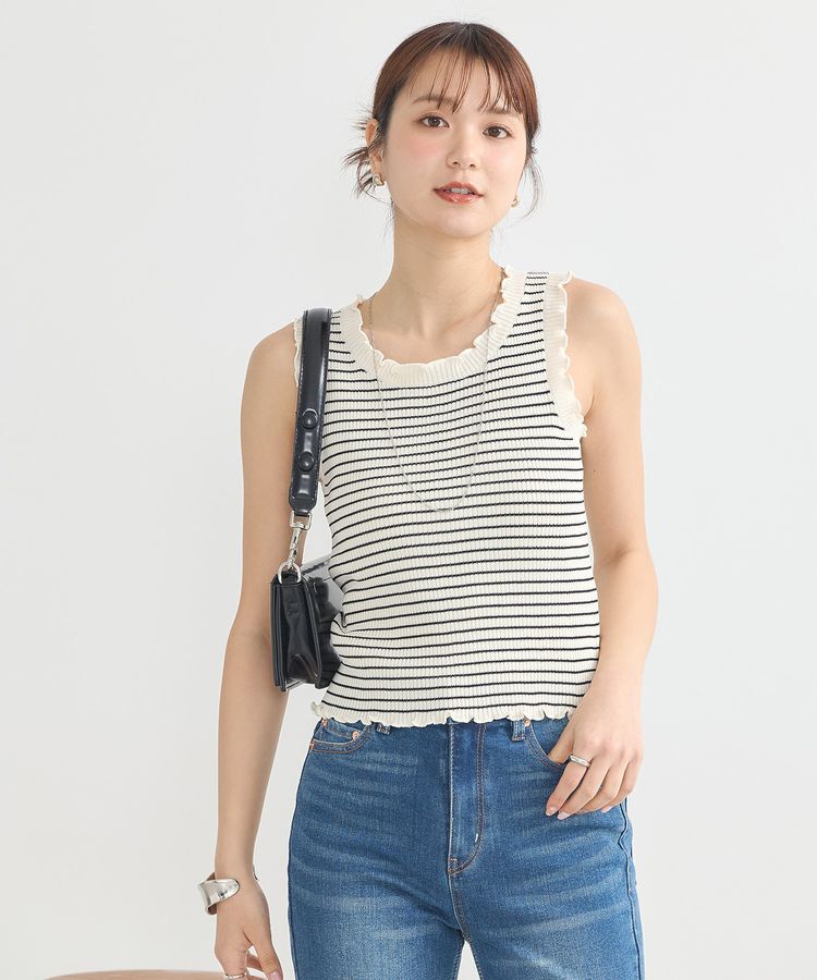 earth music&ecology「フリルニットタンクトップ」|キャミソール|