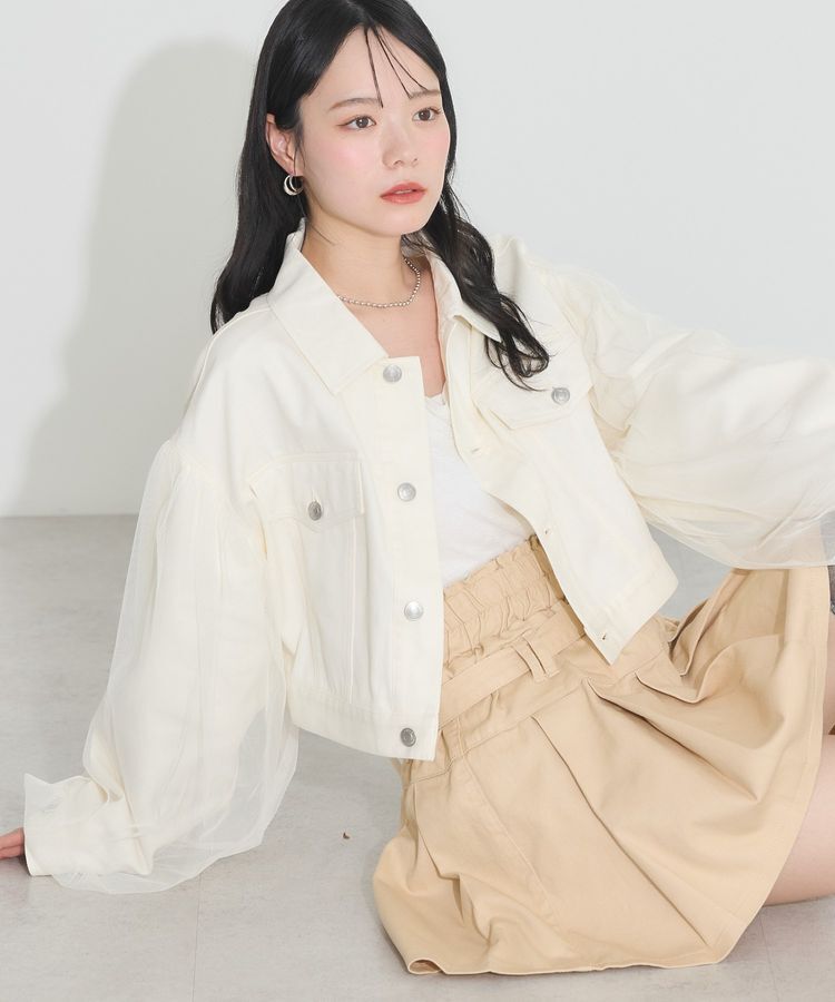earth music&ecology「チュールレイヤードバックレースアップジャケット」|テーラードジャケット|Ivory